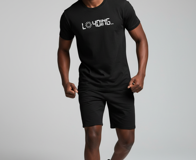 Black LO4DING shirt on model