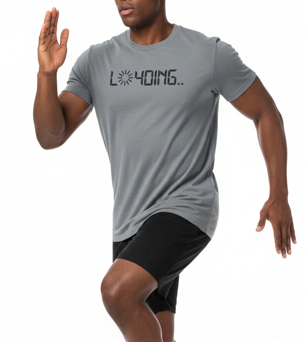 Gray LO4DING shirt on model